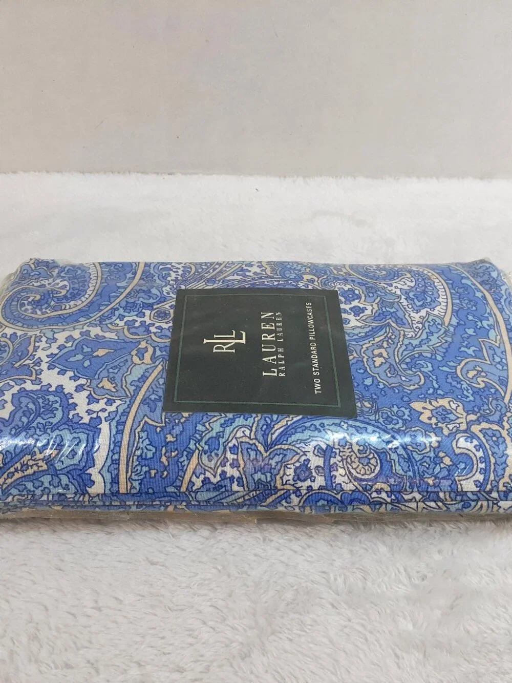 Lauren Ralph Lauren Standard Pillowcases Harbor View Paisley Periwinkle Vtg NOS
